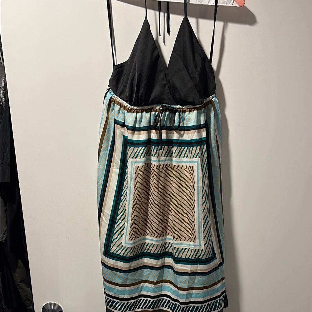 Old Navy Halter Black and Multicolor Backless Dress